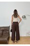 New Season Woven Fabric Front Detail Bridged Buttoned Wide Leg Palazzo Pants - 4
