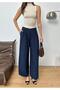 New Season Linen Fabric Front Detail Bridged Buttoned Wide Leg Palazzo Pants - 3