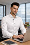 Men's Slim Fit Narrow Fit Snap Button Lycra Patterned Shirt Modern Office Casual Style - 3