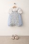 Baby Girl 2-Piece Set Floral Pattern Salopet Gingham Detailed Strap Jumpsuit Ruffle Collar Short Sleeve Blouse - 2
