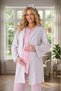 New Season Powder Maternity Summer Shawl Collar Striped Bow Detailed Buttoned Stylish Dressing Gown Pajama Set