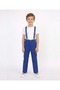 Boy's 23April 29October Outfit White Round Neck T-Shirt-Saxblue Pants-Saxblue Suspender Set