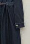Buttoned Front, Pleated Detailed Tunnel Belted Denim Dress -K.Laci - 5