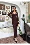 Brown Lace Long Sleeve Evening Dress - 4