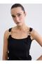 Lcw Everyday Black U-Neck Blouse with Buckle Detail and Gathered Hem - 3