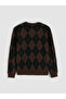 Brown bicycle collar baklava patterned men's knit sweater - 2