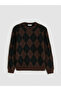 Brown bicycle collar baklava patterned men's knit sweater