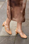 Gloria Open Back Thick Heeled Women's Shoes Beige - 6