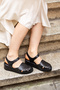 E-240-R-28-N-800 Genuine Leather Velcro Tape Detailed Women's Sandals Black - 6