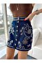 Women's Buttoned Embroidered Design Mini Denim Skirt - 2