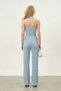 Women's Bubble Fabric Halter Neck Textured Crop Top and Wide Leg Pants Two-Piece Set - 3005 - 2
