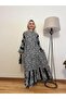 Lady Black and White Patterned Viscose Dress – Oversized Cut Long Summer Dress - 2