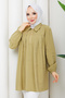 Women's Pleated Zipper Detailed Polo Collar Tunic - 5