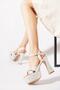 Leyved Platform High Cross Stone Women's Evening Dress Shoes Silver Satin - 2