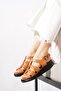 Lugrese Three-Stripe Pleated Genuine Leather Women's Sandals Tan Skin - 2
