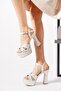Leyved Platform High Cross Stone Women's Evening Dress Shoes Silver Satin - 3
