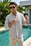 Cobalt Blue Striped Ecru Long Sleeve Linen Shirt Ls-19844 - 3