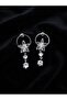 Zircon Stone Flower Dangle Hoop Model Silver Color Steel Earrings - Tarnish Resistant - 4