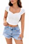 Gathered Front Crop Blouse with Scallop Detail - 2