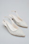 Women's Pointed Toe Pearl Detailed Elegant Champagne Heel Open Back Bridal Wedding Shoes 4cm - 5