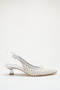 Women's Pointed Toe Pearl Detailed Elegant Champagne Heel Open Back Bridal Wedding Shoes 4cm - 2