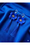 Bleu Royale Handmade Cobalt Blue Flower Earrings |   Stylish Evening Earrings with Tassels - 4