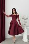 Burgundy Off-Shoulder Lace Detailed Midi Evening Dress