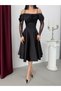 Black Off-Shoulder Lace Detailed Midi Evening Dress - 6