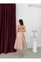 Powder Square Neck Strap Belted Satin Midi Evening Dress - 6