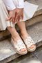Ern 0053 Eren Shoes&Bag Genuine Leather Buckle Fastening Thick Sole Women's Sandals Cream Beige - 5