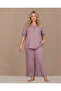 New Season Women's Dusty Rose Full Button Design Short Sleeve Summer Plus Size (Oversized) Pajama Set - 4