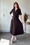 Shirt Collar Belted Adjustable Decolletage Elegant Midi Brown Dress