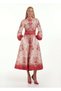 Linen Fabric Model Lace Detailed Dress (Belt Included)-Red-2680