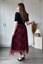 Red Plaid Pattern Padded U-Neck Midi Dress - 6