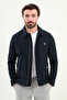 Striped Slim Fit Shirt Collar Zipper Men's Coat Navy Blue - 39654.25K