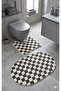 Chess Dama Patterned Latex Non-Slip Base Machine Washable 2-Piece Bohemian Oval Bath Mat 60X100 60X50 - 3