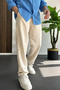 Men's Buttoned Waist Trousers Cream Edw469 - 2