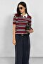 Polo Collar Striped Soft Textured Knitwear - Claret Red - 6