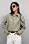 Pure Cotton Stand Collar Striped Shirt Sage Green - 3