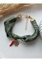 Red Hot Chili Pepper Clover Luck Anklet Khaki Green Fabric Handmade