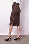 Women's Lightweight Lycra Fabric Double-Breasted Pencil Skirt with Accessories and Side Deep Slits Below the Knee - Brown - 7