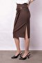 Women's Lightweight Lycra Fabric Double-Breasted Pencil Skirt with Accessories and Side Deep Slits Below the Knee - Brown - 5