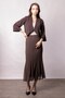 Women's Shawl Collar Capri Sleeve Cardigan Jacket with Elastic Back - Brown - 2