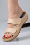 Beige Orthopedic Double-Strapped Heel Spur Supported Gel-Based Anatomical Daily Women's Slippers