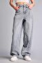 100% Cotton Baggy Fit High-Waist Long Washed Jeans H1642AX26SM - 3