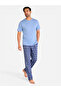 Powder Blue Checkered Short Sleeve Jersey Pyjamas Set (100% Cotton)