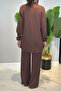 Collar Detail Knitted Modal Suit 19464 Brown - 4