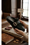Buckle-Strapped Suede & Leather Women's Loafer Slippers (Genuine Leather) - 4