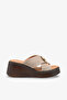 Rubi Women's Genuine Leather Padded Slippers - Beige Suede
