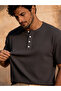 Roth Relaxed Fit Casual Henley Collar Waffle Fabric Summer Short Sleeve T-Shirt - Smoked - 4